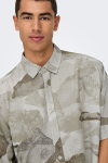 ONLY & SONS Bud Relaxed Fit AOP Linen Shirt Chinchilla