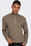 ONLY & SONS Phil Cotton Half Zip Knit Desert Taupe