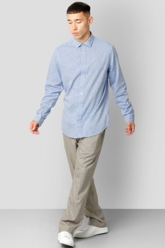 Jamie Cotton Linen Shirt LS Blue Melangé