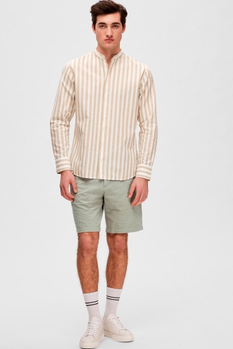 SLHSLIMNEW-LINEN SHIRT LS BAND W Kelp Stripes