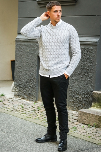 Kicker Cable Knit Crew Neck Light Grey Melange